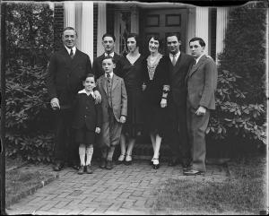 The Curley family outside of their home on the Jamaicaway in 1930. 	          Photo by Leslie Jones/BPL Collection